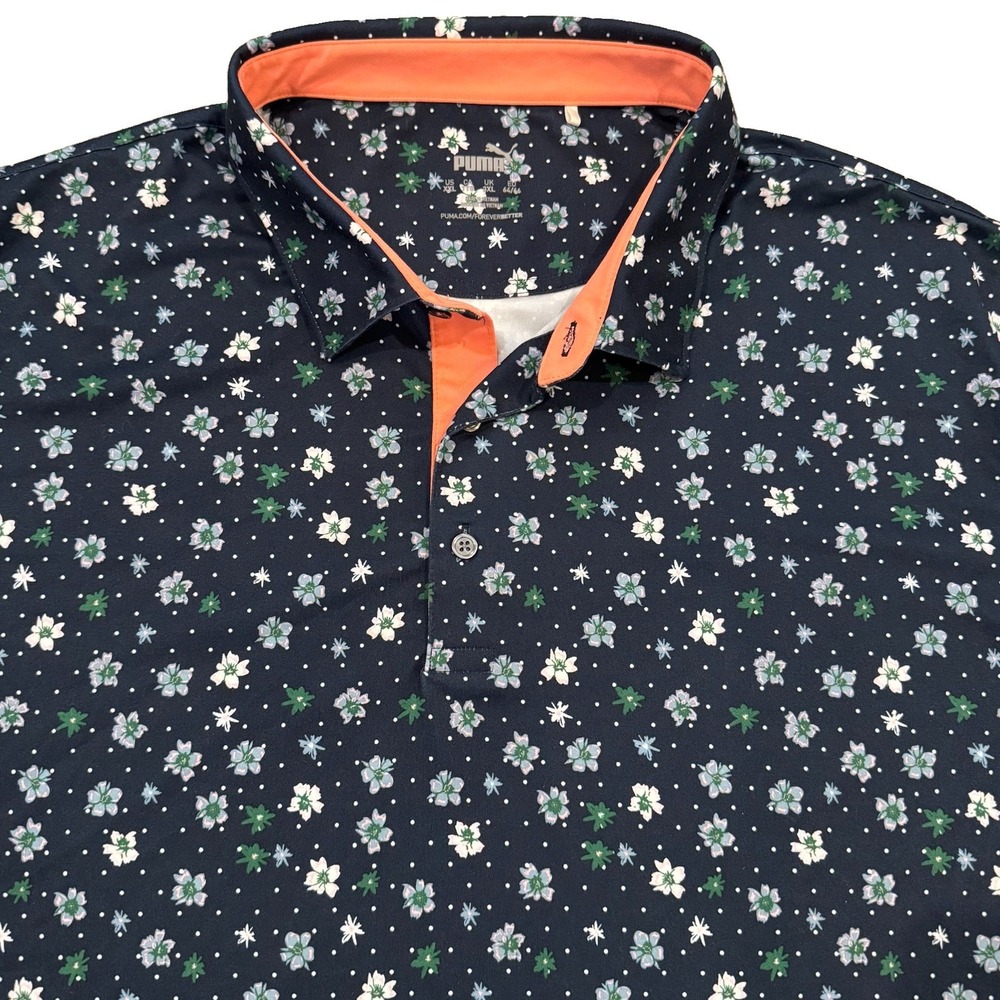 Men's Puma CLOUDSPUN Floral Polo - Deep Navy/Vine Size XXL